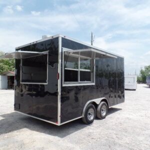 8.5' x 16' Black Flat Front Concession Food Trailer With Appliances