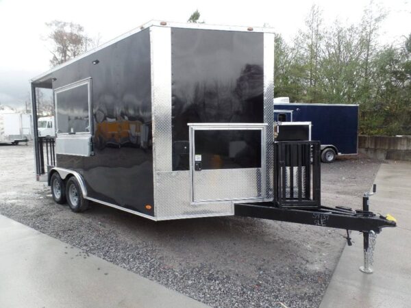 8.5' x 16' Black Porch Style Concession Food Trailer - Image 22