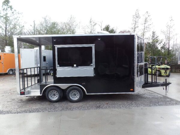 8.5' x 16' Black Porch Style Concession Food Trailer - Image 25
