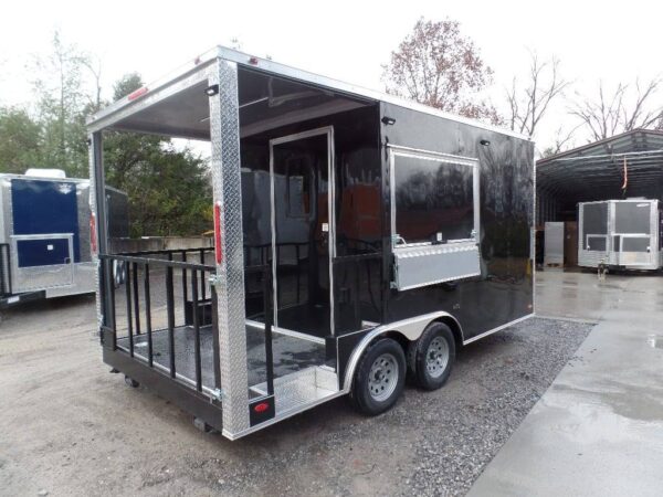 8.5' x 16' Black Porch Style Concession Food Trailer - Image 28