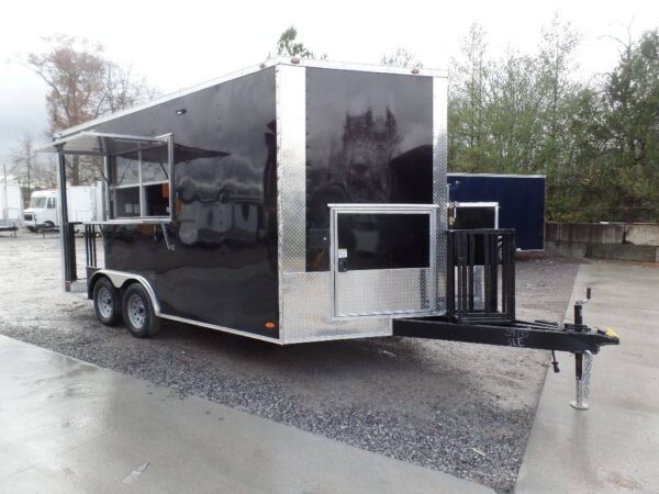 8.5' x 16' Black Porch Style Concession Food Trailer - Image 30