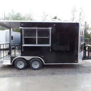 8.5' x 16' Black Porch Style Concession Food Trailer