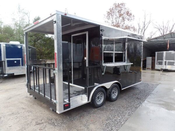 8.5' x 16' Black Porch Style Concession Food Trailer - Image 4