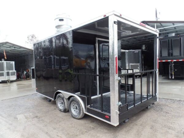 8.5' x 16' Black Porch Style Concession Food Trailer - Image 9