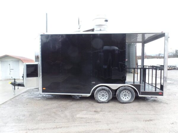 8.5' x 16' Black Porch Style Concession Food Trailer - Image 12
