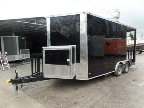 8.5' x 16' Black Porch Style Concession Food Trailer - Image 16