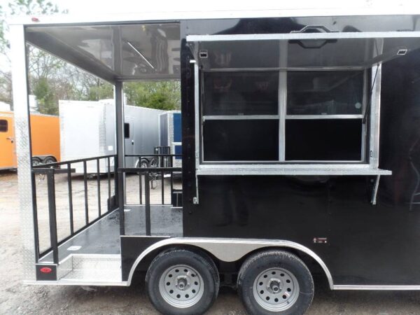 8.5' x 16' Black Porch Style Concession Food Trailer - Image 23