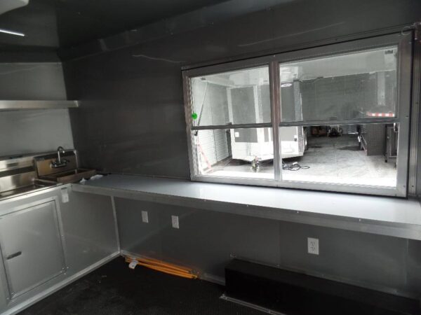 8.5' x 16' Black Porch Style Concession Food Trailer - Image 8