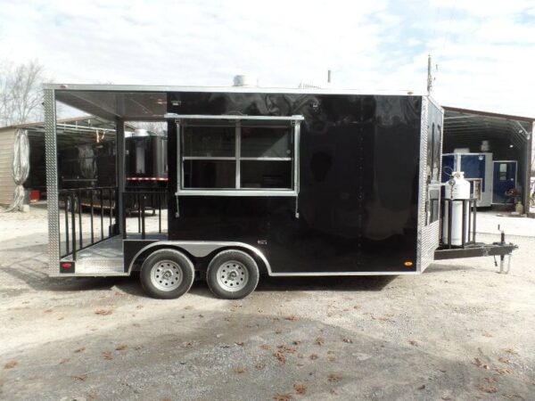 8.5' x 16' Black BBQ Porch Concession Food Trailer With Appliances - Image 25
