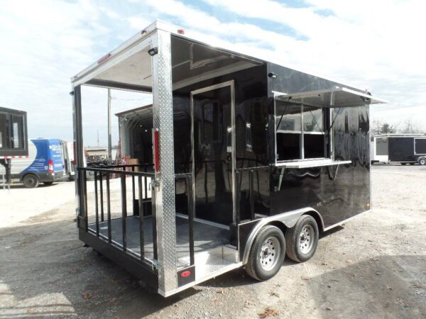 8.5' x 16' Black BBQ Porch Concession Food Trailer With Appliances