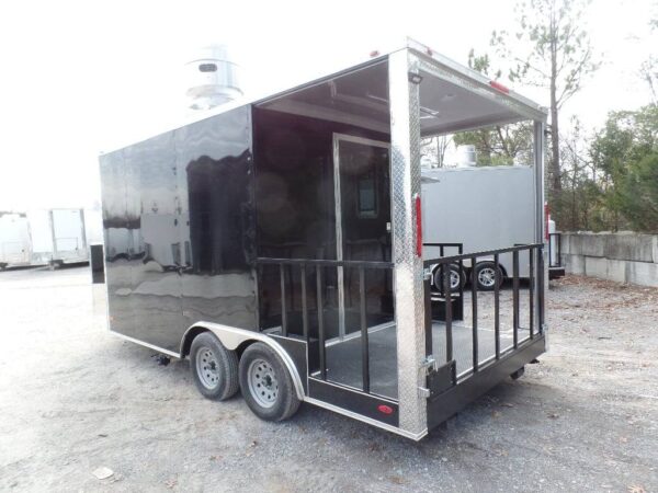 8.5' x 16' Black BBQ Porch Concession Food Trailer With Appliances - Image 7