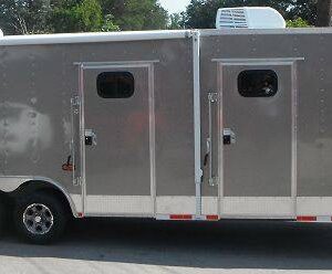 Side view of 8.5x36 silver gooseneck enclosed trailer