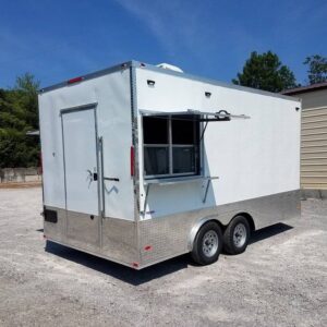 8.5' x 16' Double Window White Concession Food Trailer