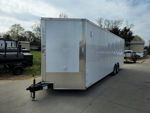 8.5x26 V-Nose White Enclosed Trailer (2) 7K Axles 50 AMP Electrical Package & Cabinets - Image 3