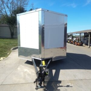 8.5x24 White Hybrid Enclosed V nose (2) 7K axles (2) 30x30 Windows No rails Pintle Hitch