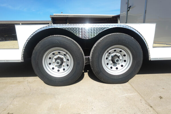 8.5x24 White Hybrid Enclosed V nose (2) 7K axles (2) 30x30 Windows No rails Pintle Hitch - Image 5