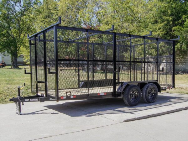 7x16 Tandem Straight Deck Utility Trailer with 6ft Mesh Sides and Ladder Racks - Image 3