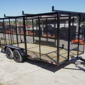 7x16 Tandem Straight Deck Utility Trailer with 6ft Mesh Sides and Ladder Racks