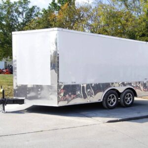 8.5x14 V-Nose Enclosed Trailer - Diamond Plate Floor Storage