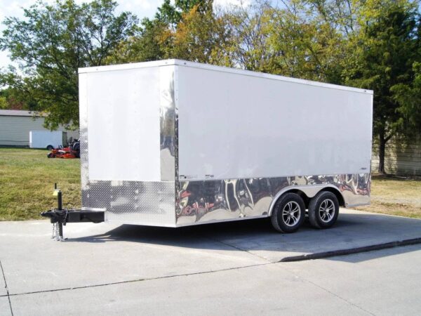 8.5x14 V-Nose Enclosed Trailer - Diamond Plate Floor Storage