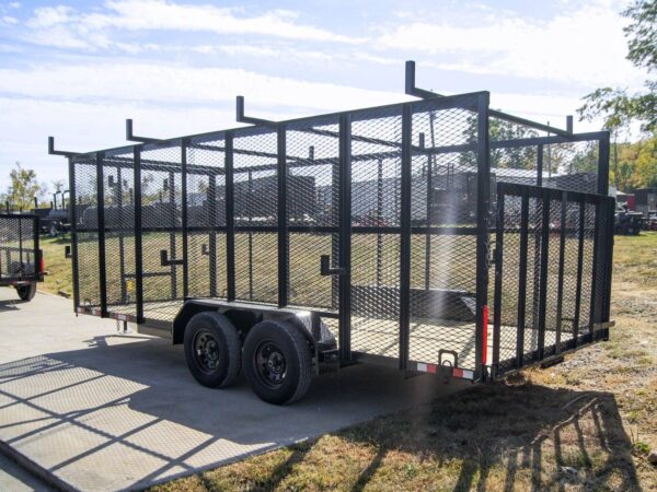 7x18 Tandem Straight Deck Utility Trailer 6ft Mesh Sides Ladder Racks - Image 4