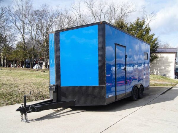 8.5x18 Blue V-Nose Slant Top Enclosed Trailer with Blackout Package - Image 2