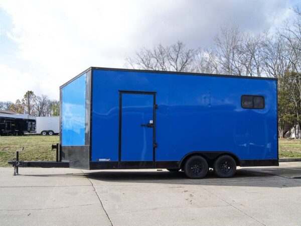 8.5x18 Blue V-Nose Slant Top Enclosed Trailer with Blackout Package