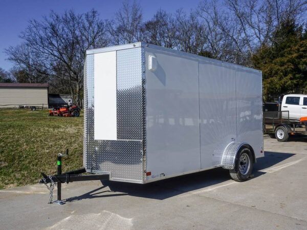 Enclosed Trailer 6' X 12' White V-Nose 3,500 lb. Axle Polycore Side Storage