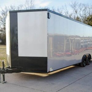 8.5x24 Silver V-Nose Enclosed Trailer Blackout Pkg (2) 5,200lb Axles