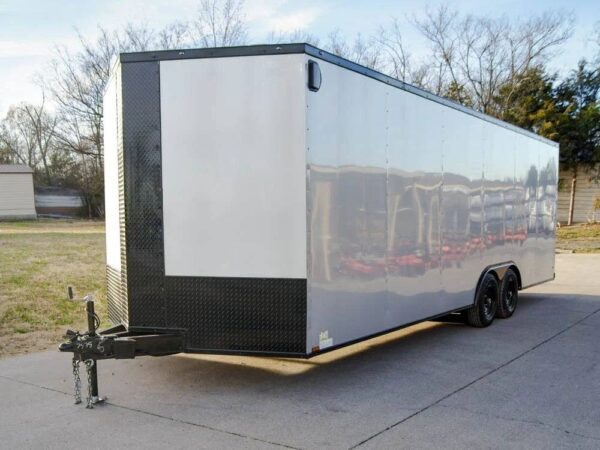 8.5x24 Silver V-Nose Enclosed Trailer Blackout Pkg (2) 5,200lb Axles