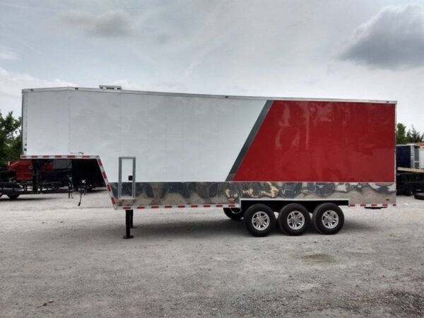 8.5x30 Red and White Gooseneck Enclosed Event Trailer - Image 3