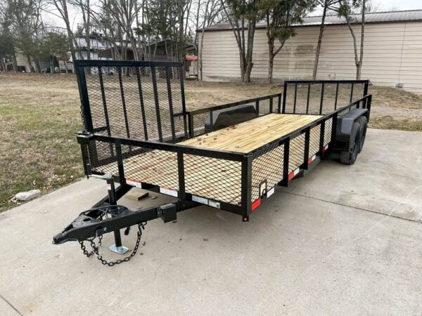 7x20 Powder Coated Utility Trailer with Side Gate and 18" Mesh (2) 3,500lb Axles